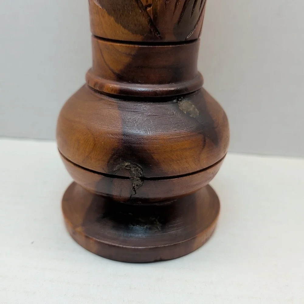 Carved‎ Wood Vase Folk Art Floral Designs 9